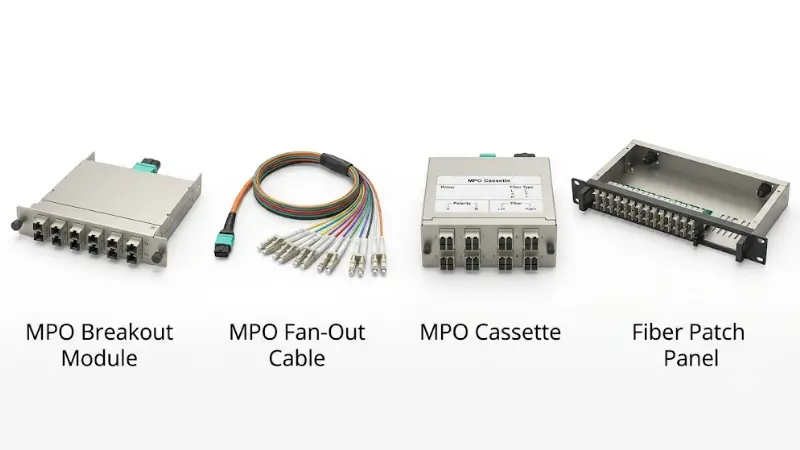 MPO breakout module fan-out cable cassette and fiber patch panel product comparison