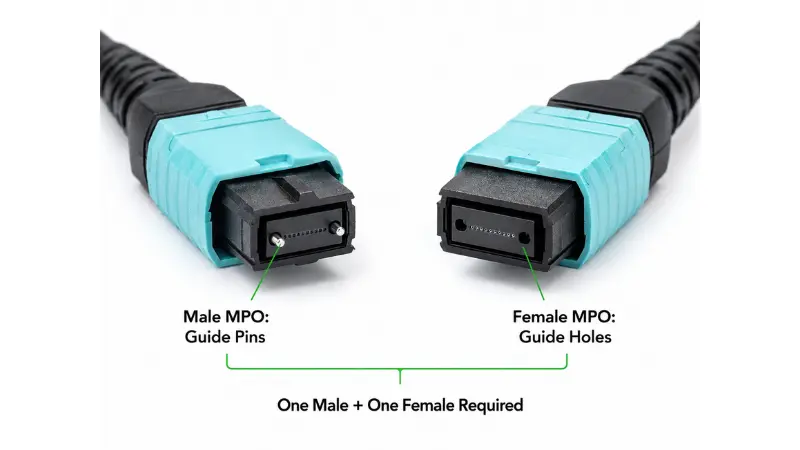 Type A, Type B and Type C MPO breakout cable polarity diagram showing Tx and Rx paths